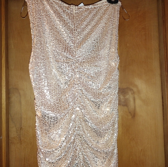 Women's Parisian Works Short Sequin Beige Party Dress Prom Size 10 Bodycon - Picture 3 of 9